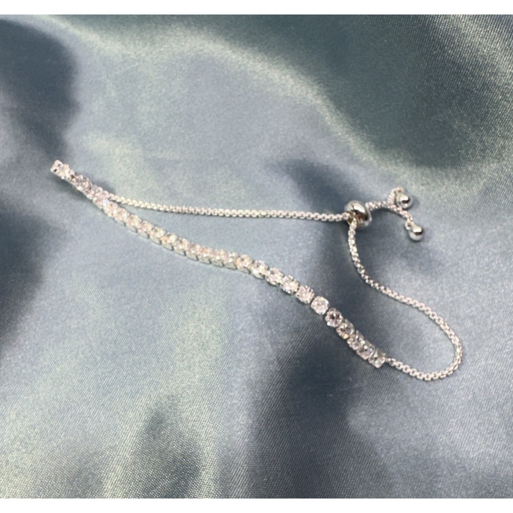 Adjustable sterling plated tennis bracelet with cubic zirconia stones
